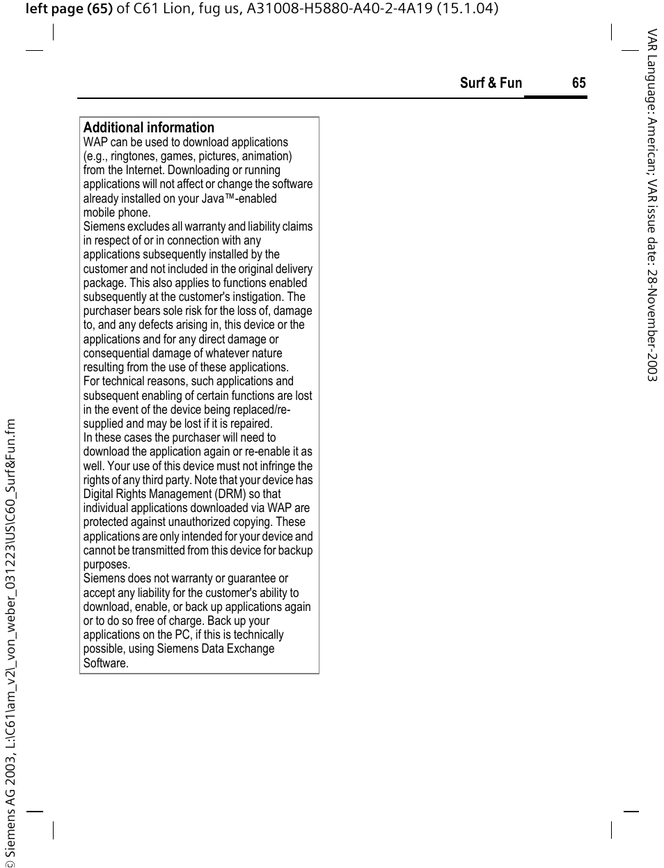 Siemens C61 User Manual | Page 66 / 116