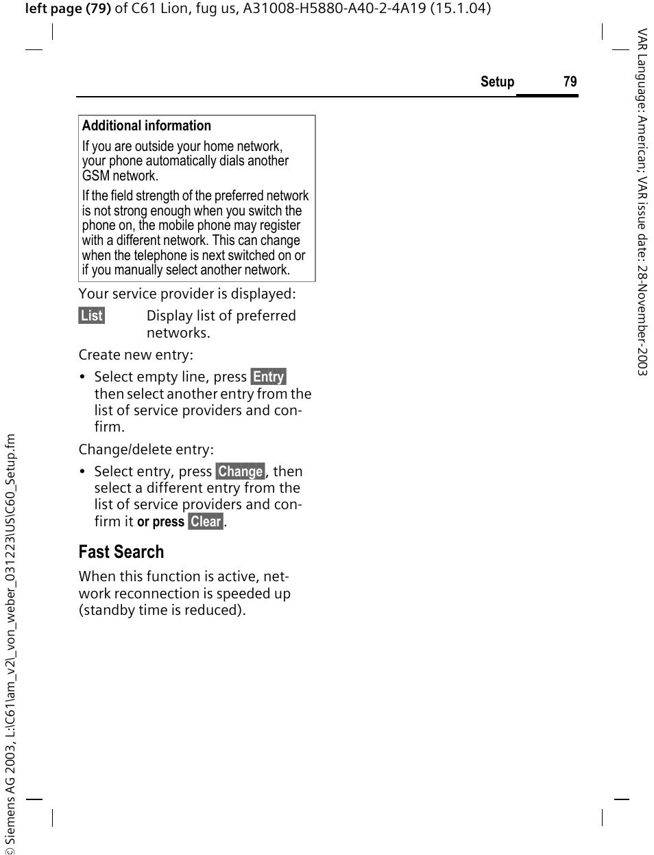 Fast search | Siemens C61 User Manual | Page 80 / 116