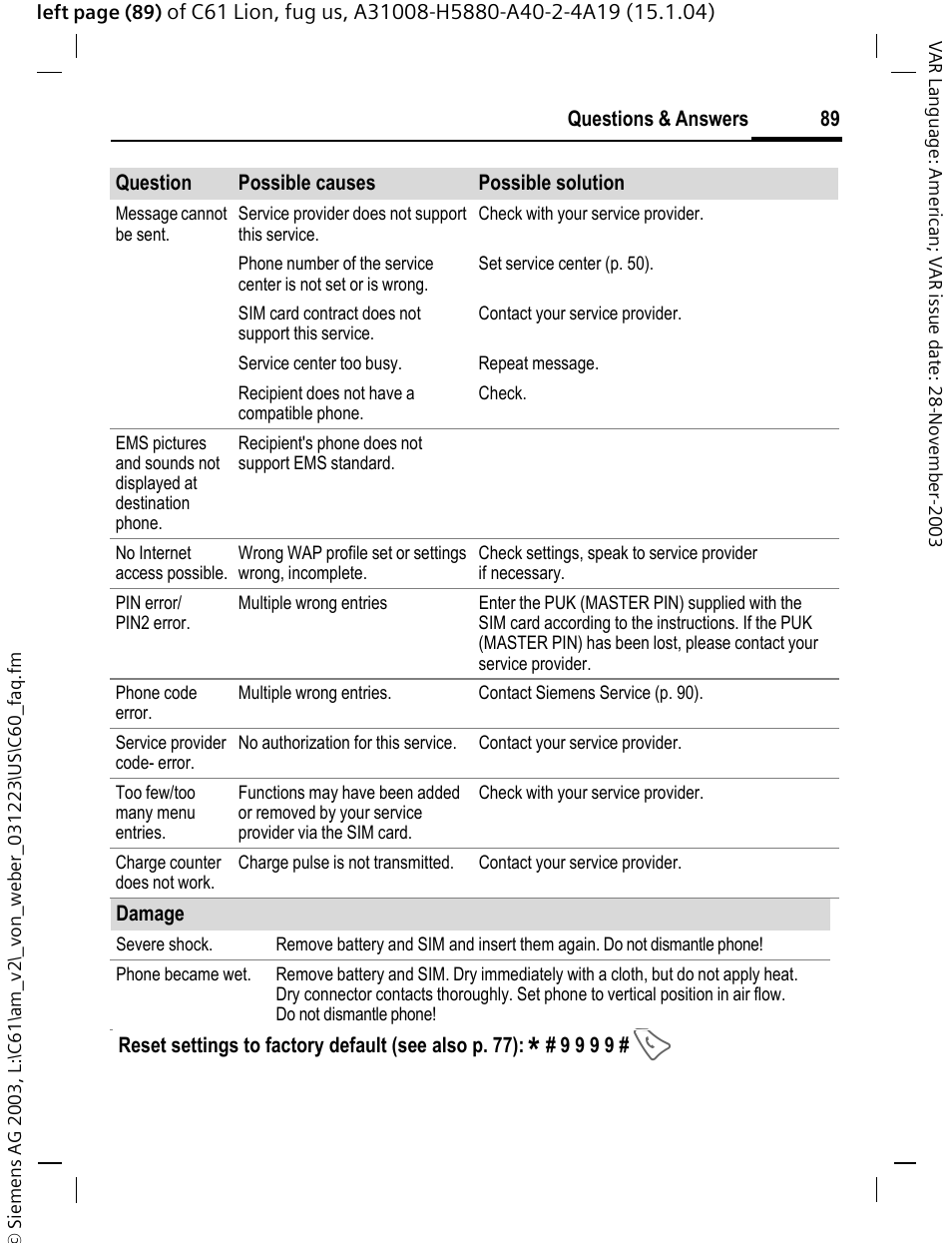 Siemens C61 User Manual | Page 90 / 116