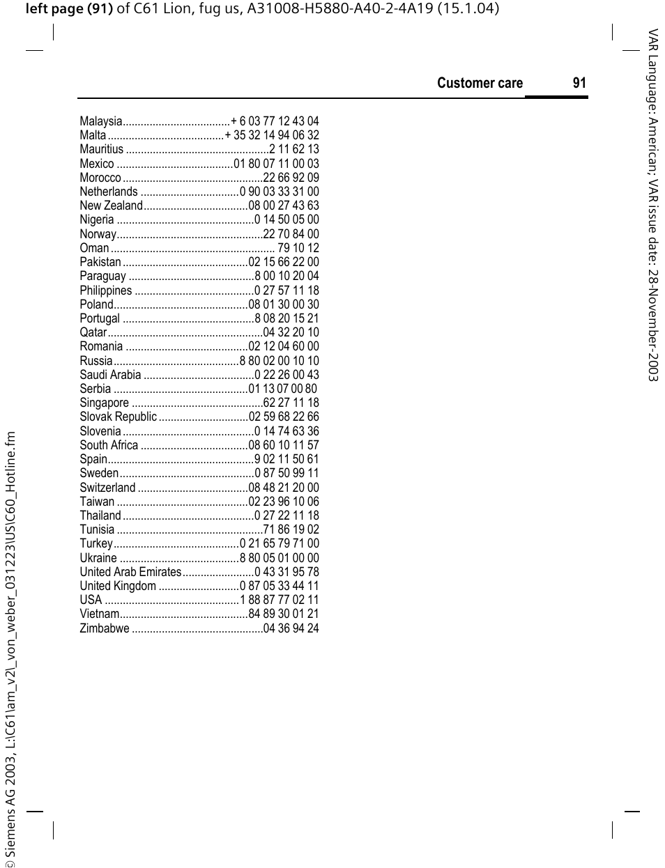 Siemens C61 User Manual | Page 92 / 116