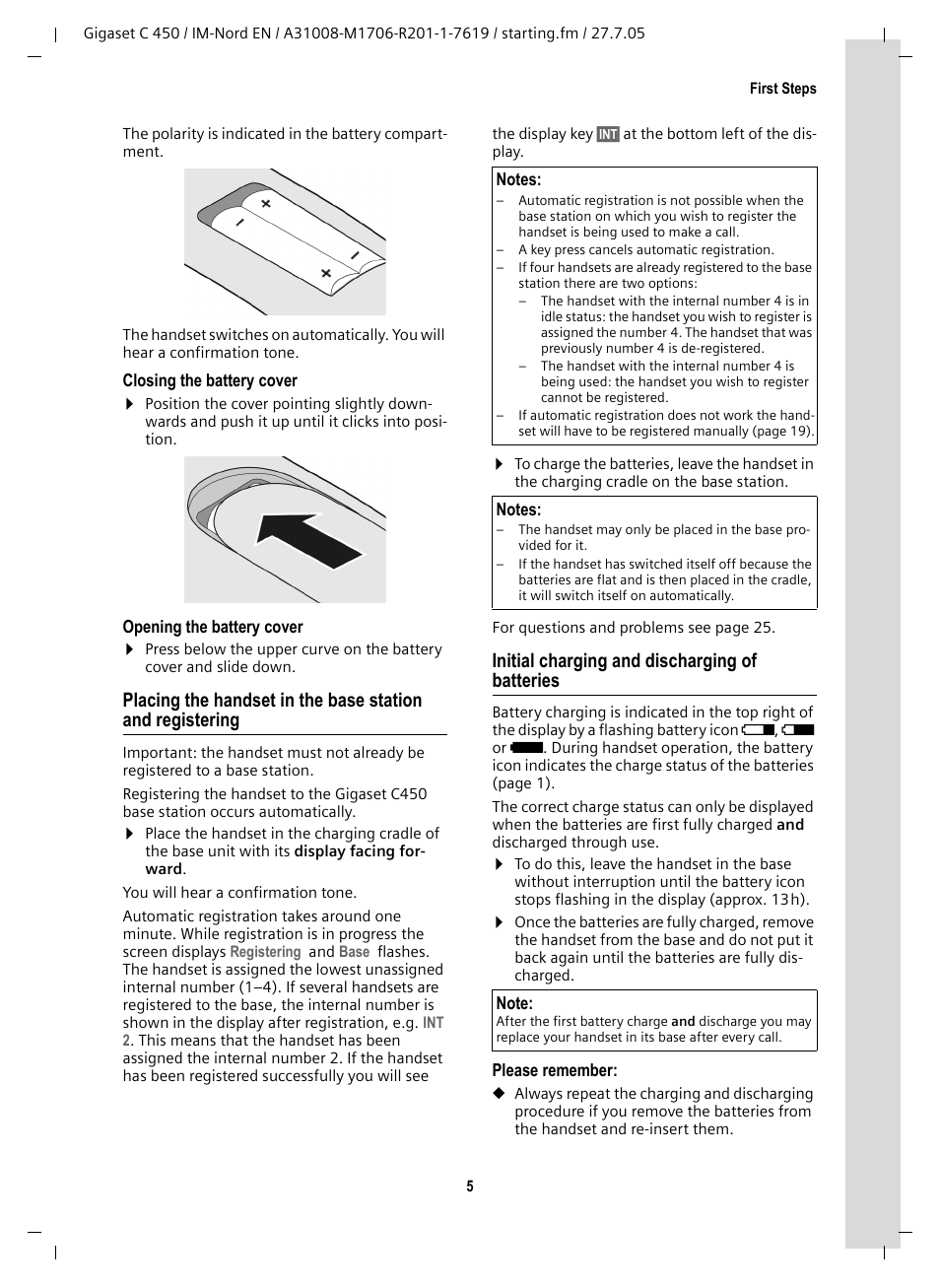 Initial charging and discharging of batteries | Siemens C450 User Manual | Page 6 / 33