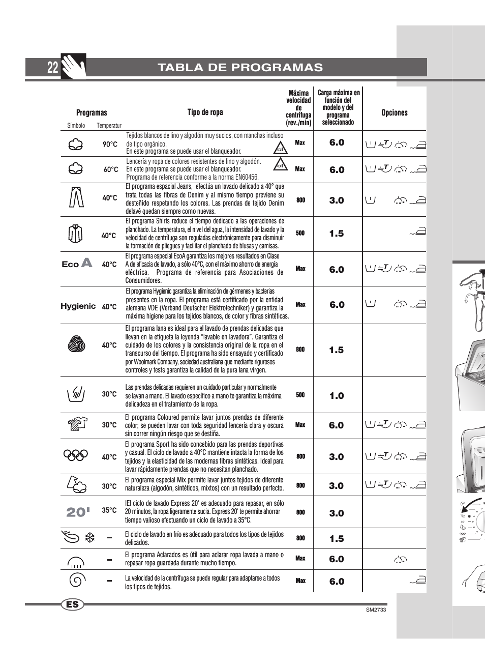 Tabla de programas | Ardo TLN126L User Manual | Page 22 / 44