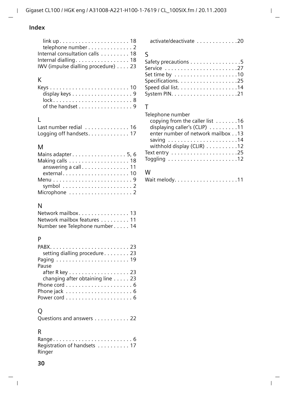 Siemens Gigaset CL100 User Manual | Page 30 / 31