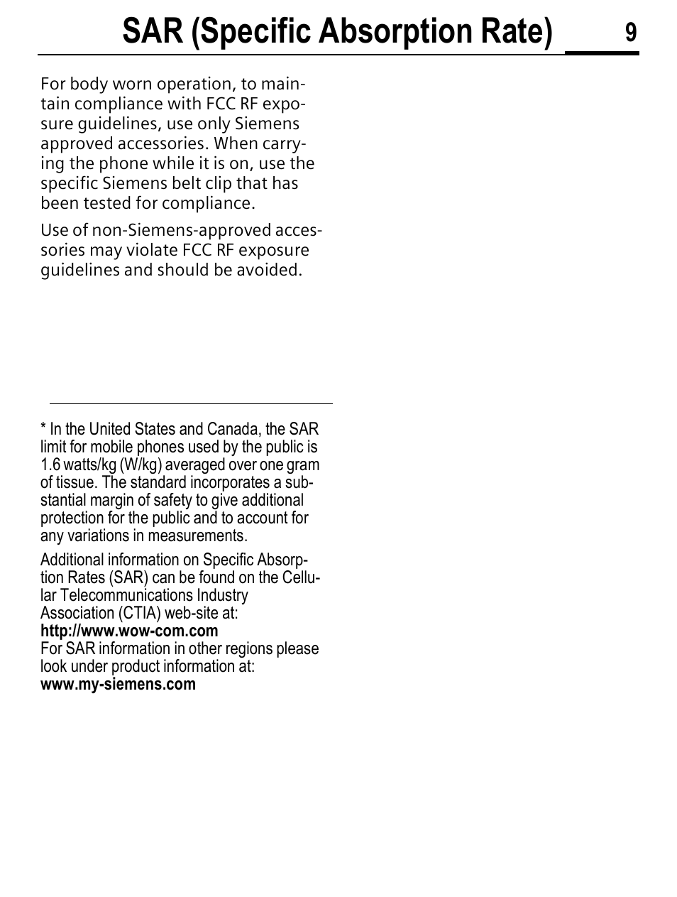 Sar (specific absorption rate) | Siemens C56 User Manual | Page 10 / 114