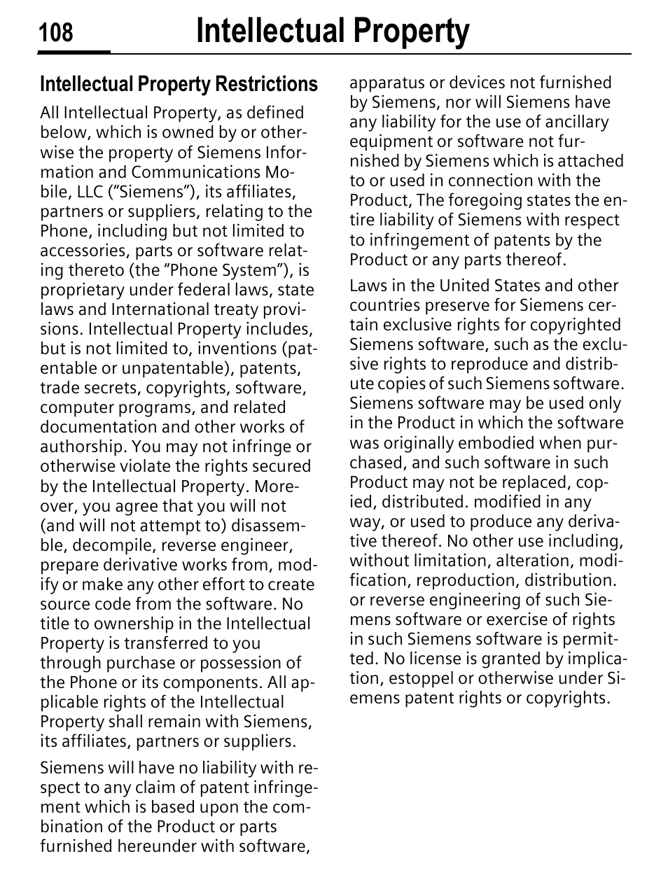 Intellectual property, Intellectual property restrictions | Siemens C56 User Manual | Page 109 / 114