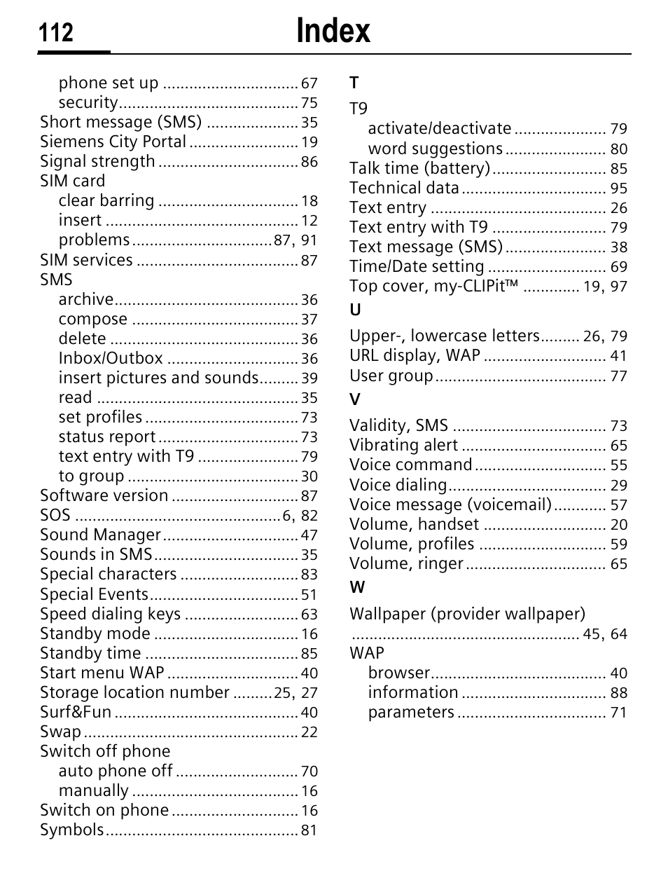 Index | Siemens C56 User Manual | Page 113 / 114