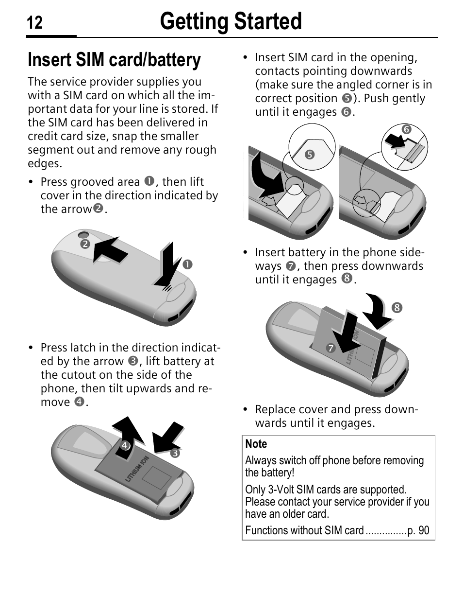 Getting started, Insert sim card/battery | Siemens C56 User Manual | Page 13 / 114