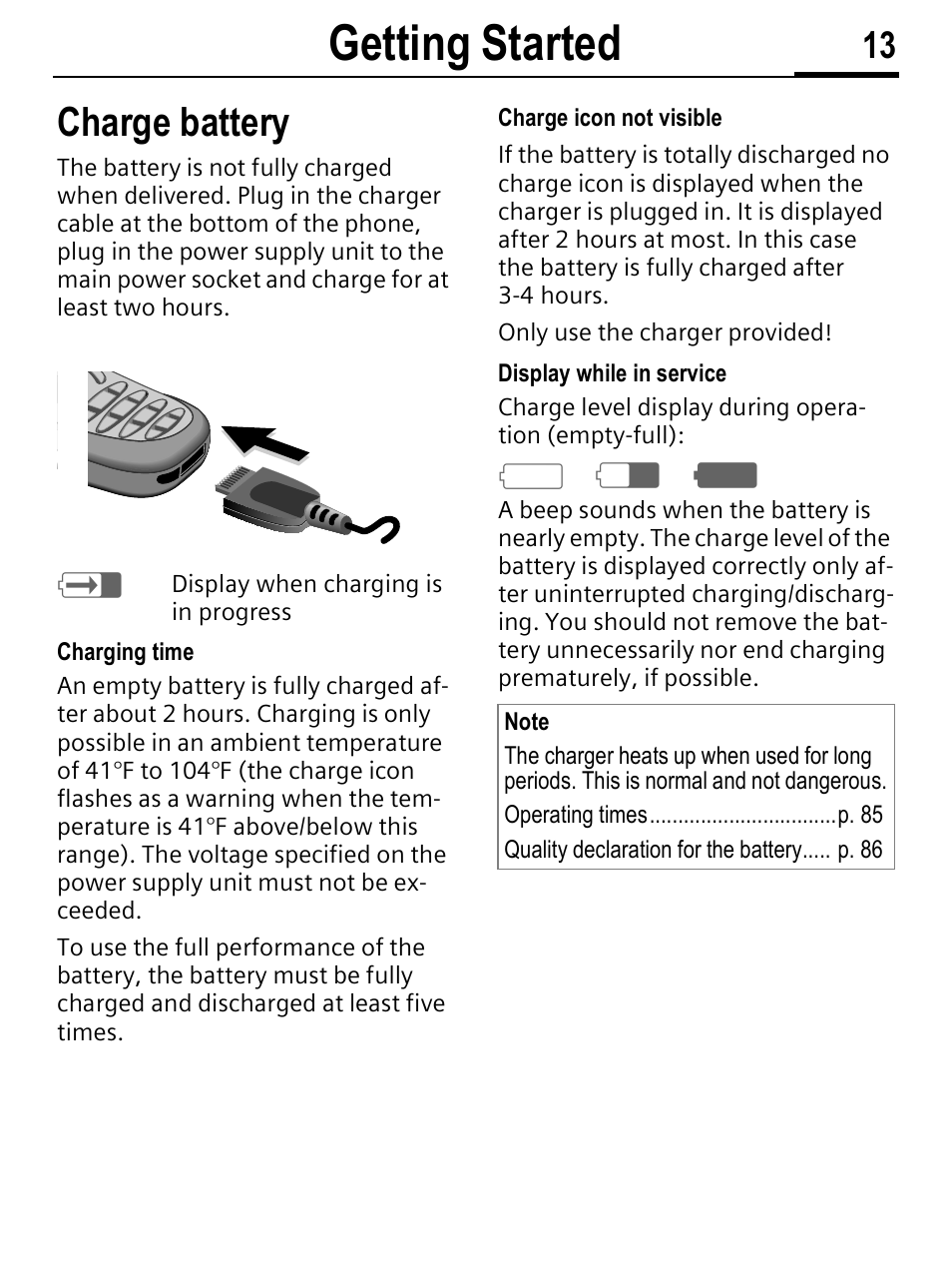 Getting started, Charge battery | Siemens C56 User Manual | Page 14 / 114