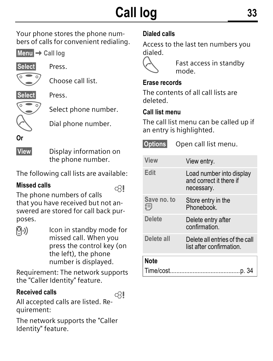 Call log | Siemens C56 User Manual | Page 34 / 114