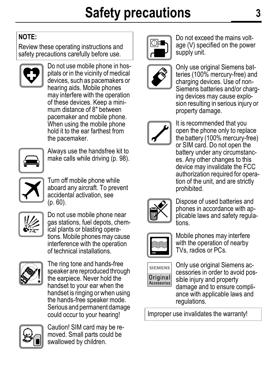 Safety precautions | Siemens C56 User Manual | Page 4 / 114