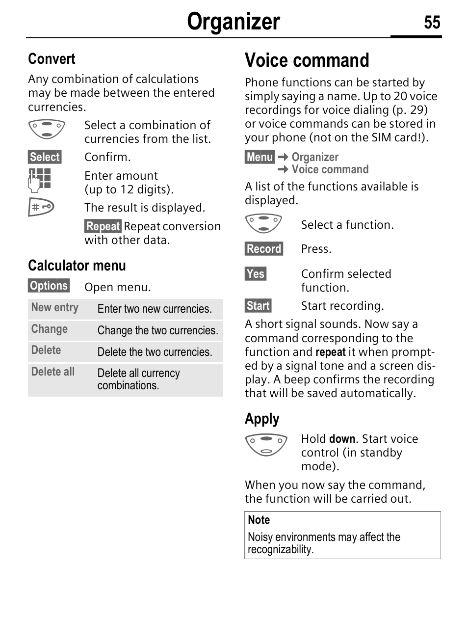 Organizer, Voice command | Siemens C56 User Manual | Page 56 / 114