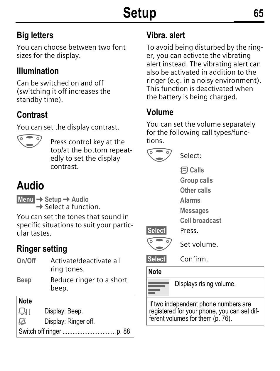 Setup, Audio | Siemens C56 User Manual | Page 66 / 114