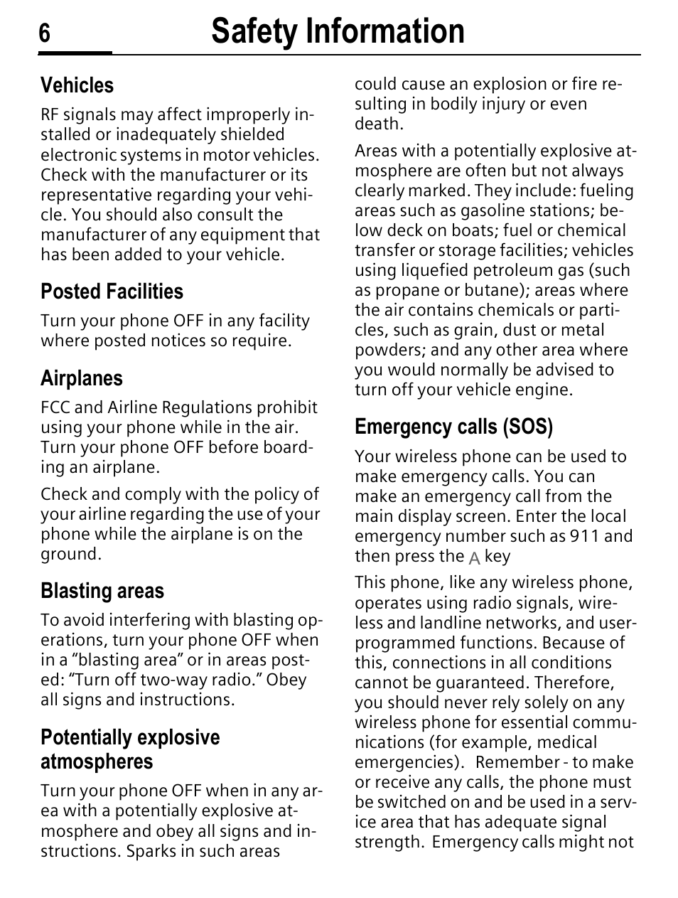 Safety information, Vehicles, Posted facilities | Airplanes, Blasting areas, Potentially explosive atmospheres, Emergency calls (sos) | Siemens C56 User Manual | Page 7 / 114