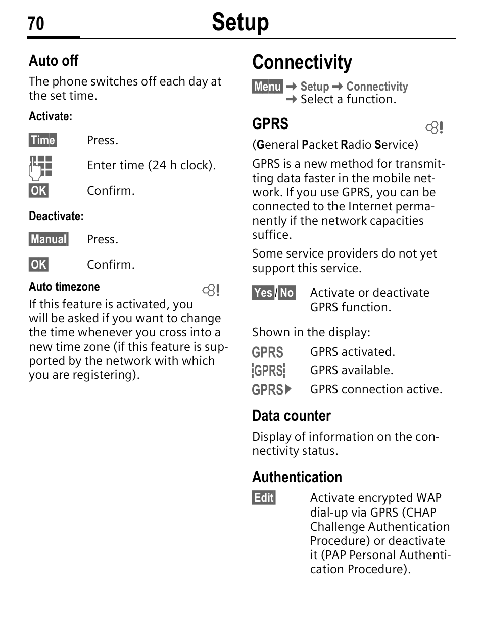 Setup, Connectivity | Siemens C56 User Manual | Page 71 / 114