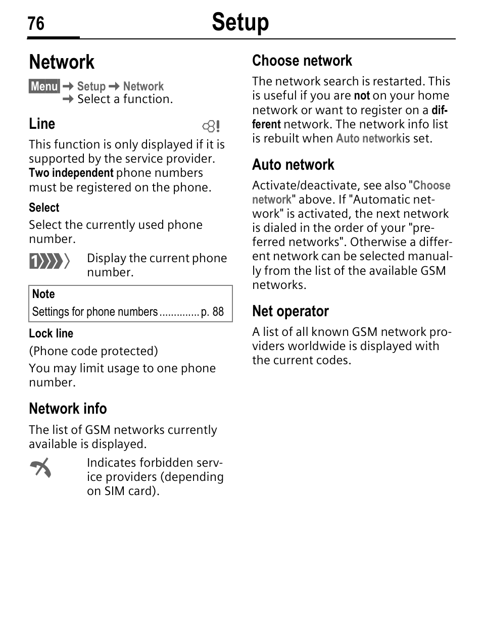 Setup, Network | Siemens C56 User Manual | Page 77 / 114