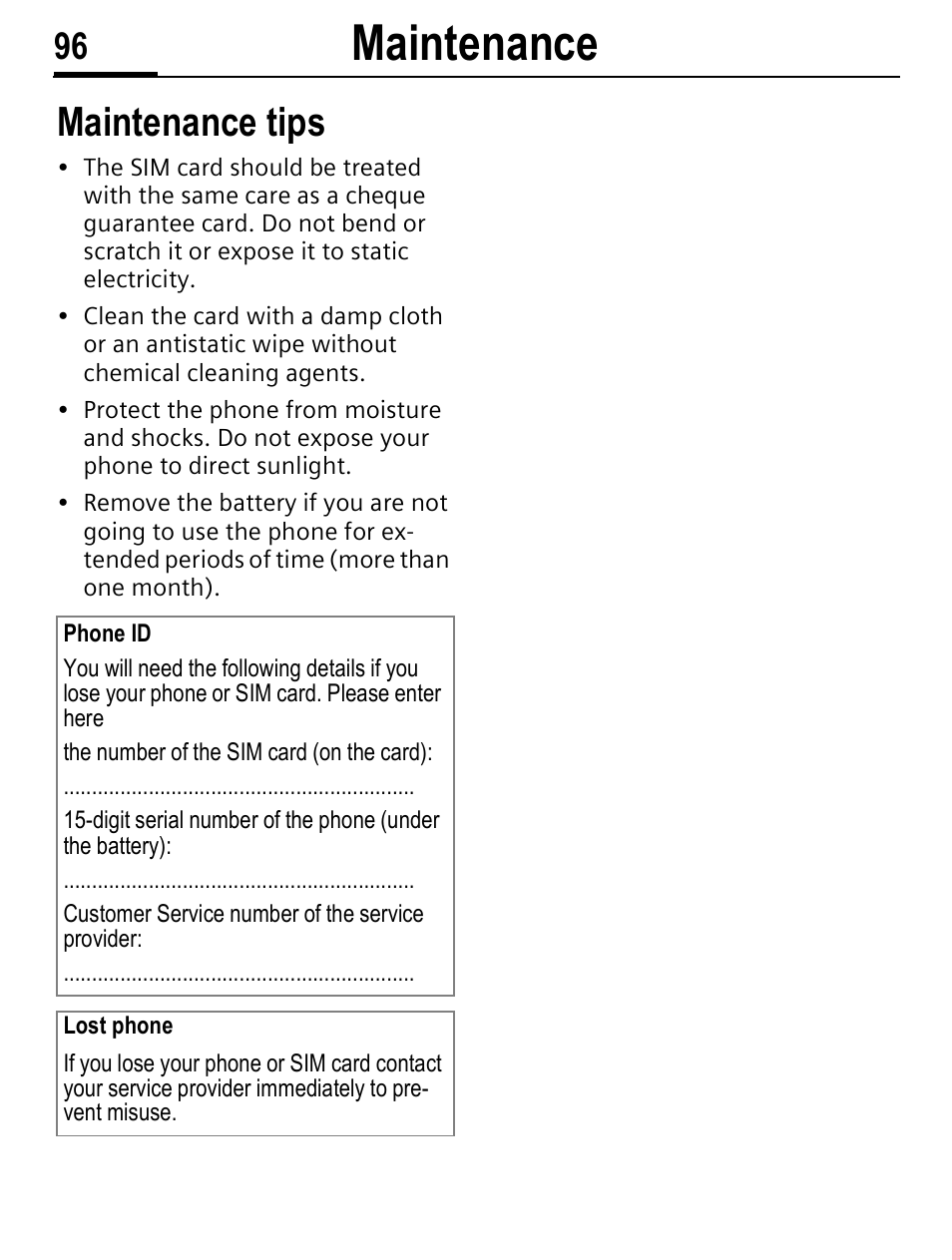 Maintenance, Maintenance tips | Siemens C56 User Manual | Page 97 / 114