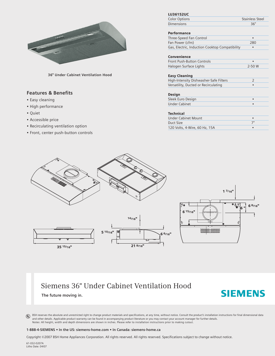 Siemens LU36152UC User Manual | 1 page