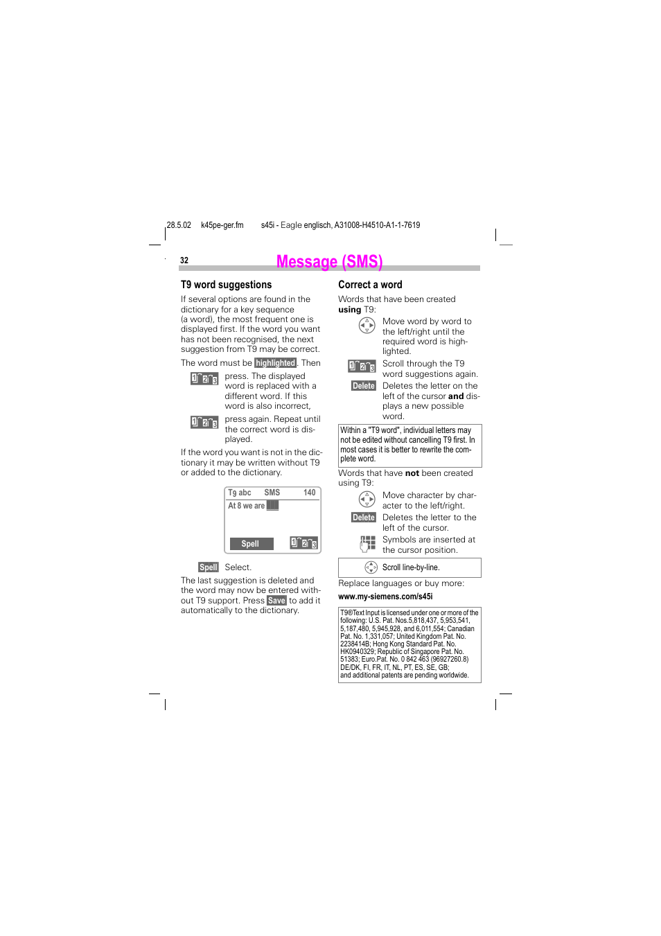 Message (sms) | Siemens S45i User Manual | Page 33 / 110