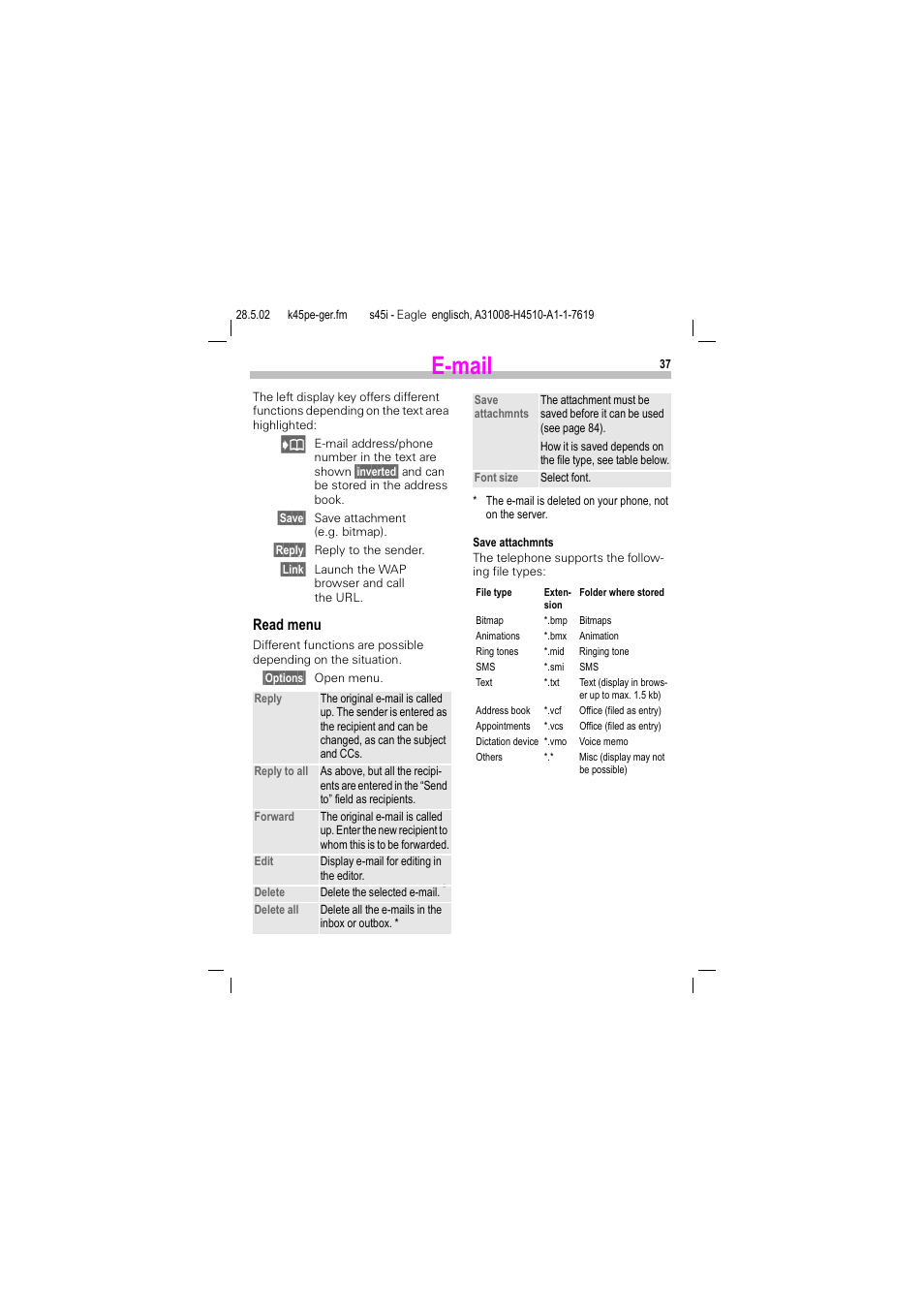 E-mail | Siemens S45i User Manual | Page 38 / 110