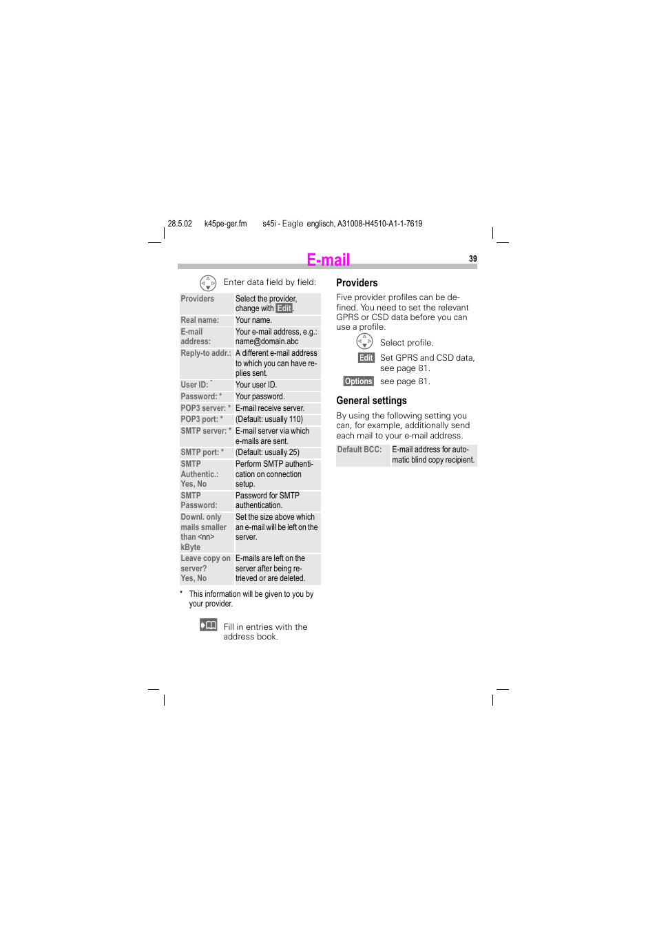 P. 39), E-mail | Siemens S45i User Manual | Page 40 / 110