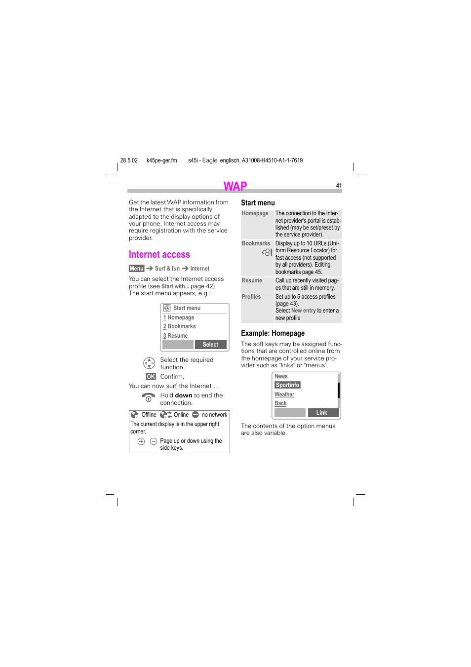 Internet access | Siemens S45i User Manual | Page 42 / 110