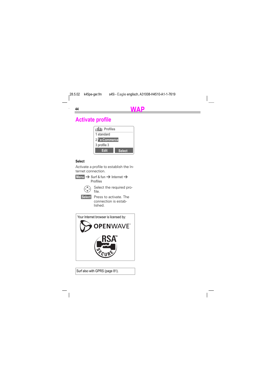 Activate profile | Siemens S45i User Manual | Page 45 / 110