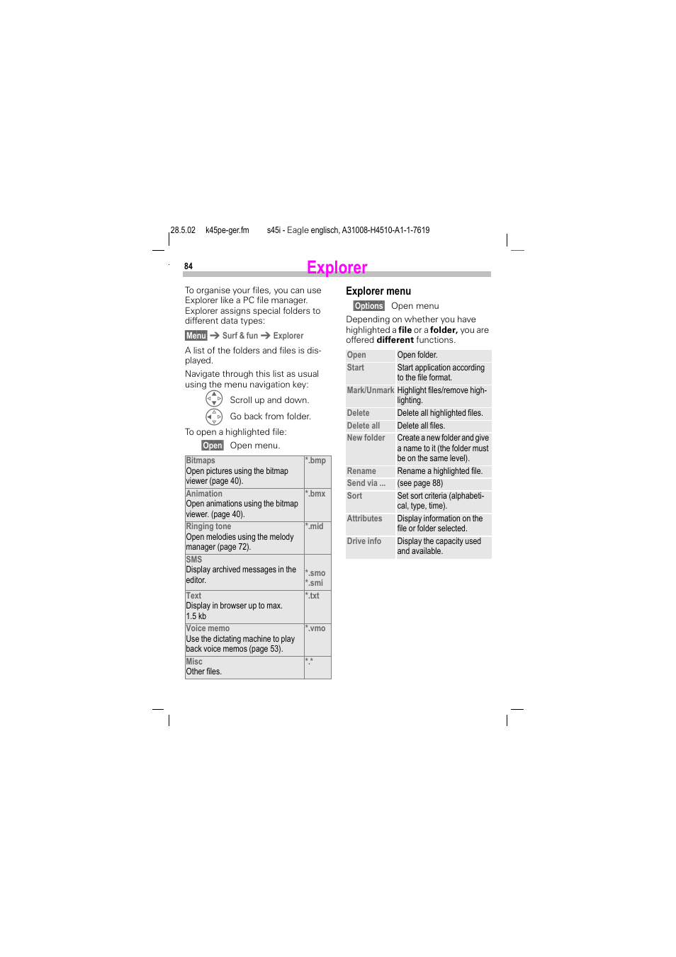 Explorer | Siemens S45i User Manual | Page 85 / 110