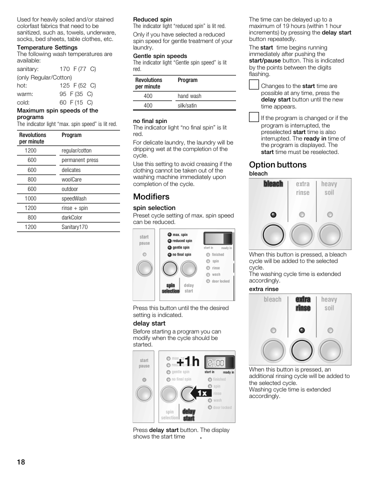 Modifiers, Option buttons | Siemens WFXD5202UC User Manual | Page 18 / 88