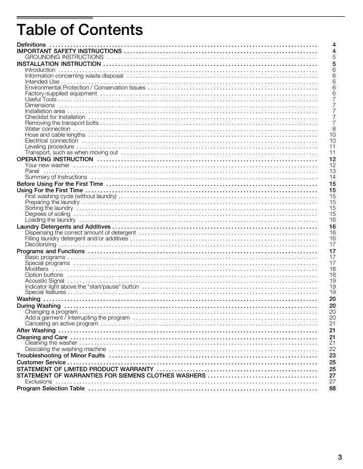 Siemens WFXD5202UC User Manual | Page 3 / 88