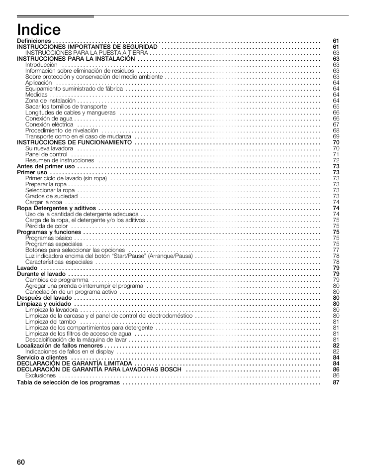 Indice | Siemens WFXD5202UC User Manual | Page 60 / 88