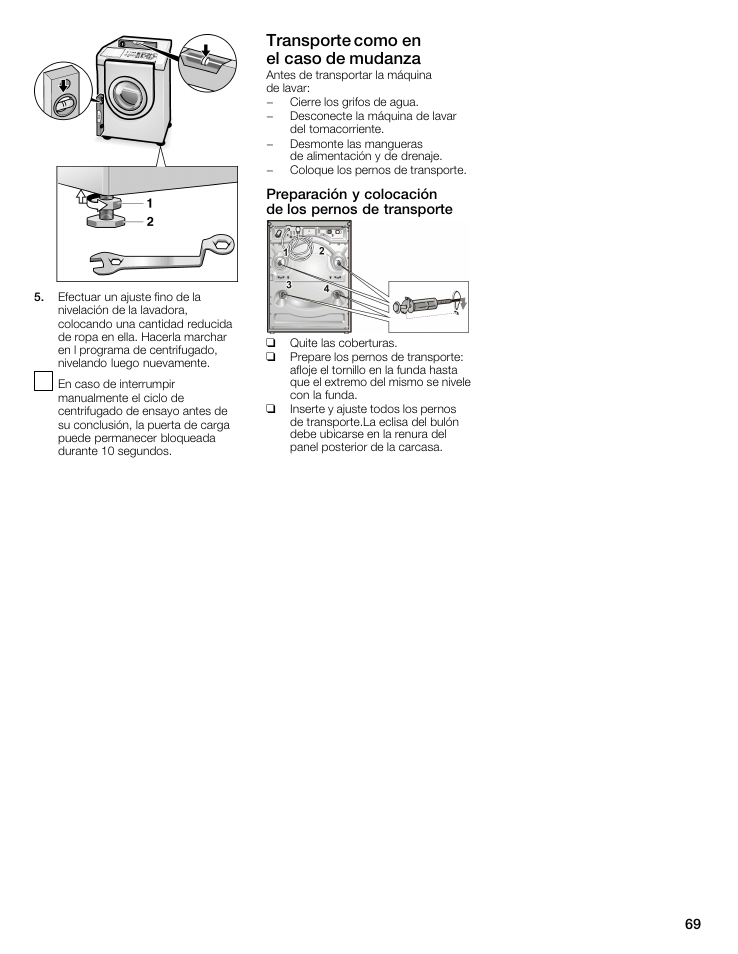 Transporte como en elăcaso de mudanza | Siemens WFXD5202UC User Manual | Page 69 / 88