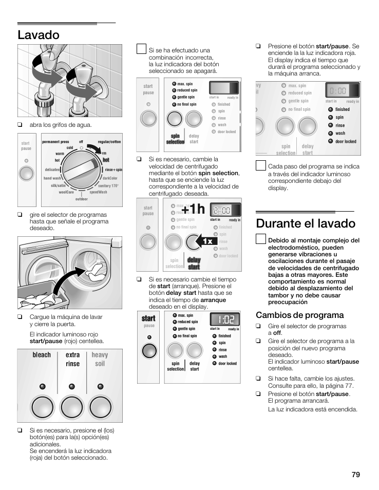 Lavado, Durante elălavado, Cambios de programa | Siemens WFXD5202UC User Manual | Page 79 / 88