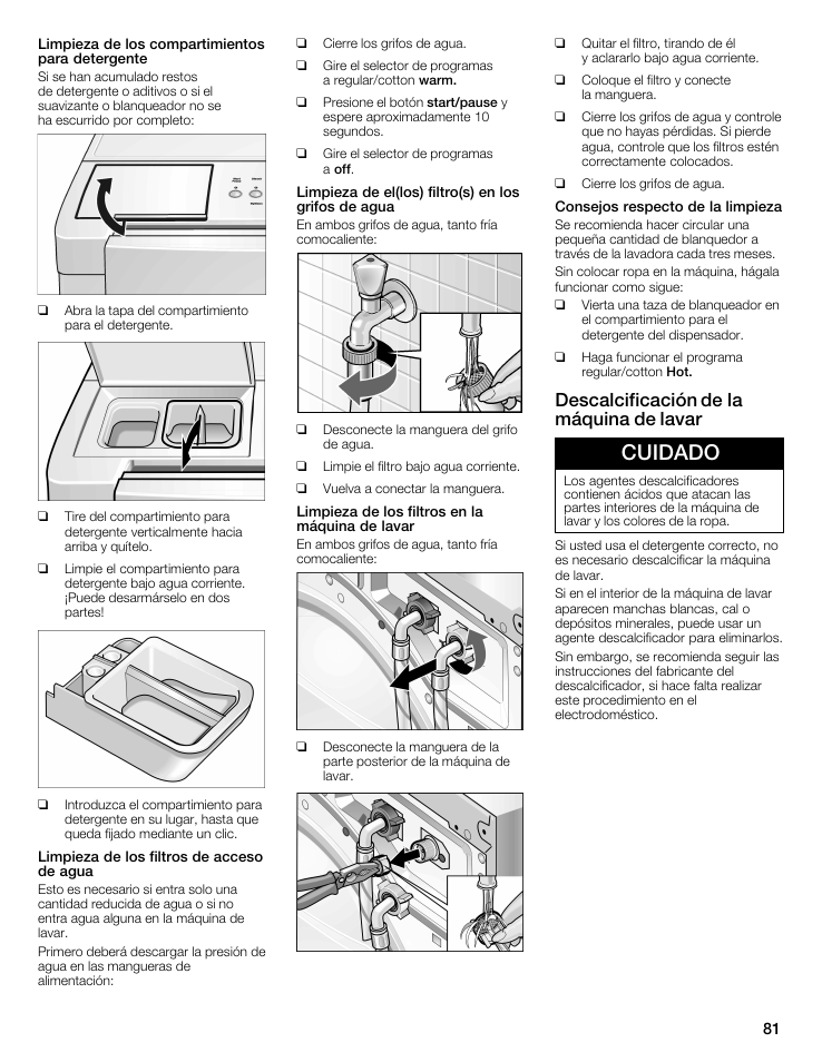 Cuidado, Descalcificación de la máquina de lavar | Siemens WFXD5202UC User Manual | Page 81 / 88