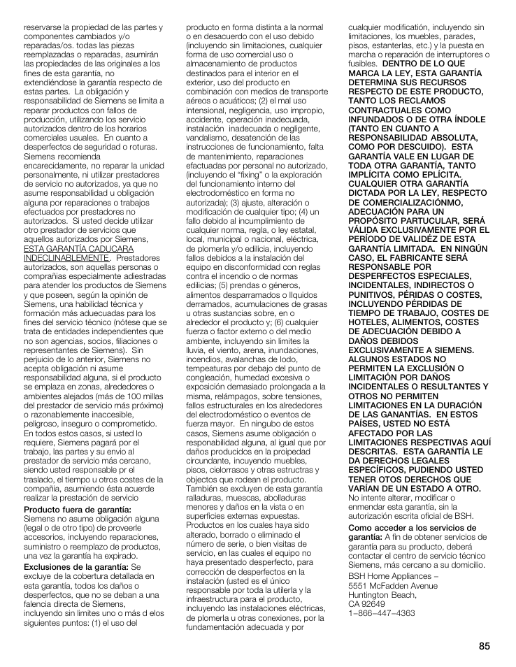Siemens WFXD5202UC User Manual | Page 85 / 88