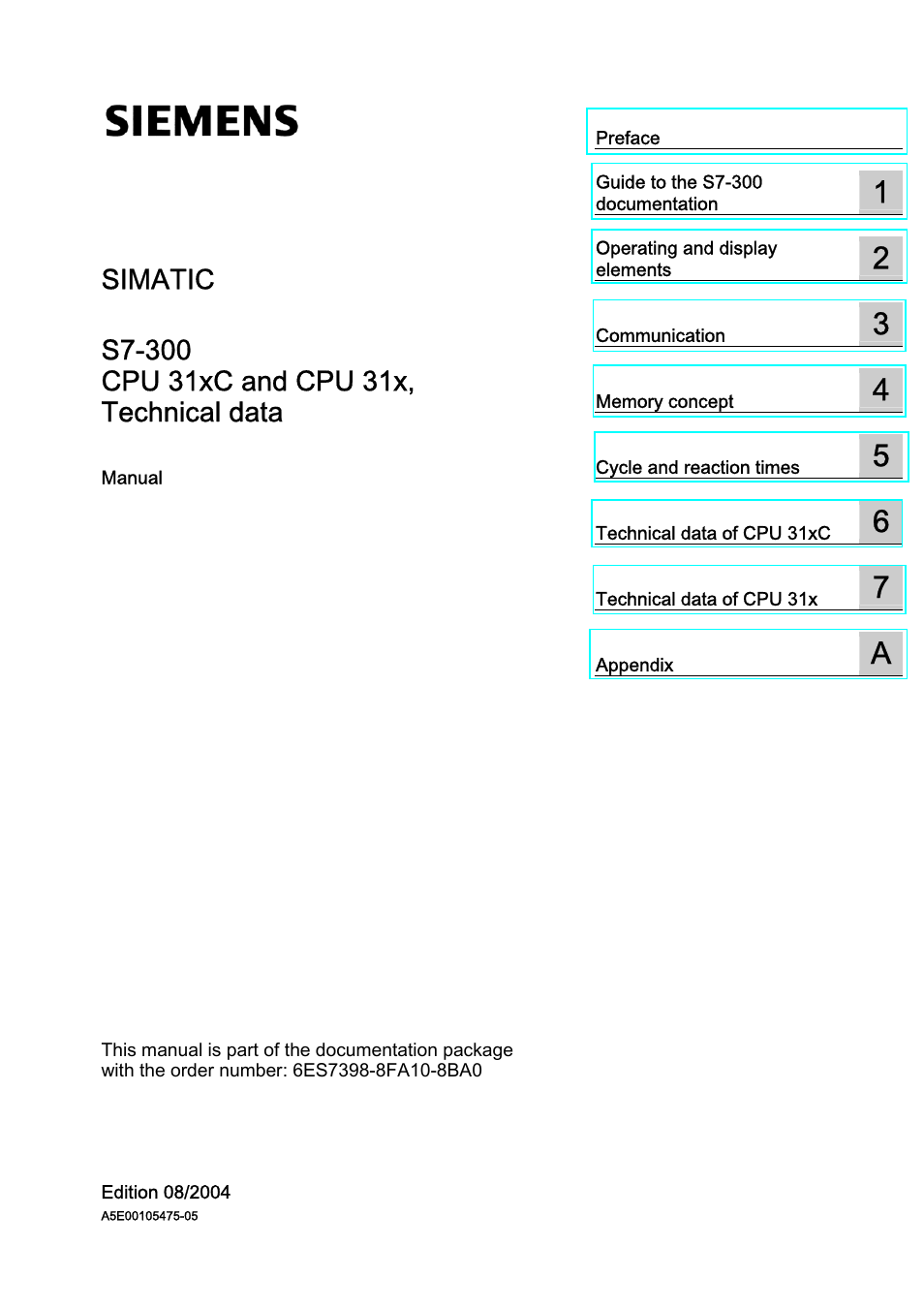 Siemens Simatic S7-300 CPU 31xC and CPU 31x S7-300 User Manual | 244 pages