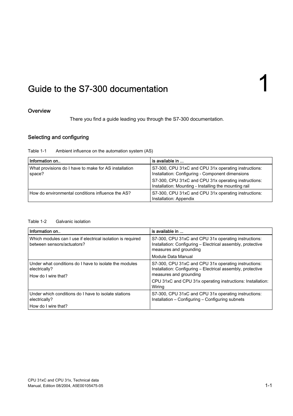 1 guide to the s7-300 documentation, Guide to the s7-300, Documentation | Guide to the s7-300 documentation | Siemens Simatic S7-300 CPU 31xC and CPU 31x S7-300 User Manual | Page 13 / 244
