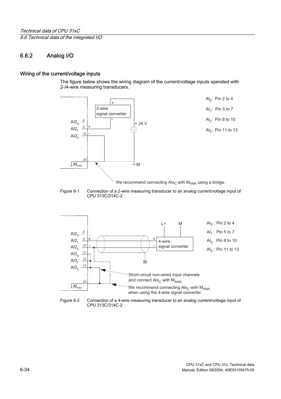 2 analog i/o, Wiring of the current/voltage inputs | Siemens Simatic S7-300 CPU 31xC and CPU 31x S7-300 User Manual | Page 144 / 244
