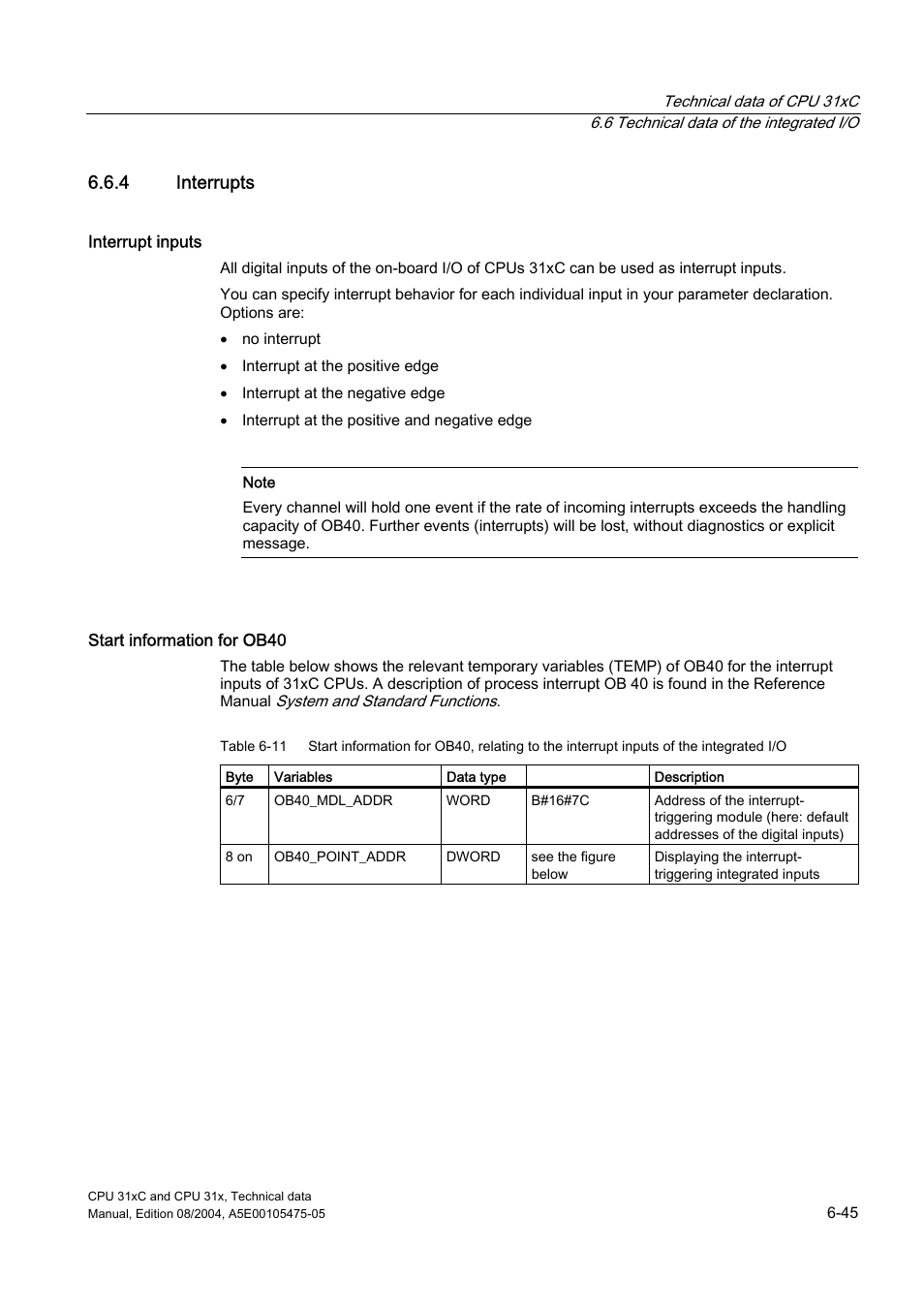 4 interrupts | Siemens Simatic S7-300 CPU 31xC and CPU 31x S7-300 User Manual | Page 155 / 244