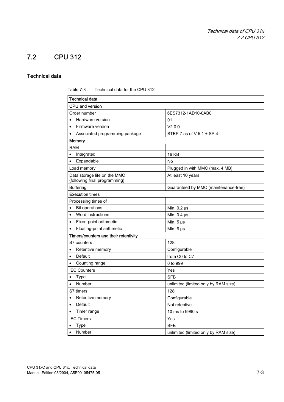 2 cpu 312 | Siemens Simatic S7-300 CPU 31xC and CPU 31x S7-300 User Manual | Page 169 / 244