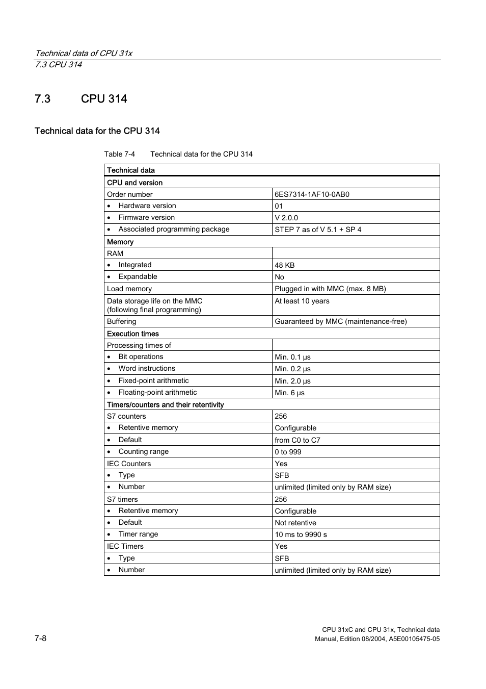 3 cpu 314 | Siemens Simatic S7-300 CPU 31xC and CPU 31x S7-300 User Manual | Page 174 / 244