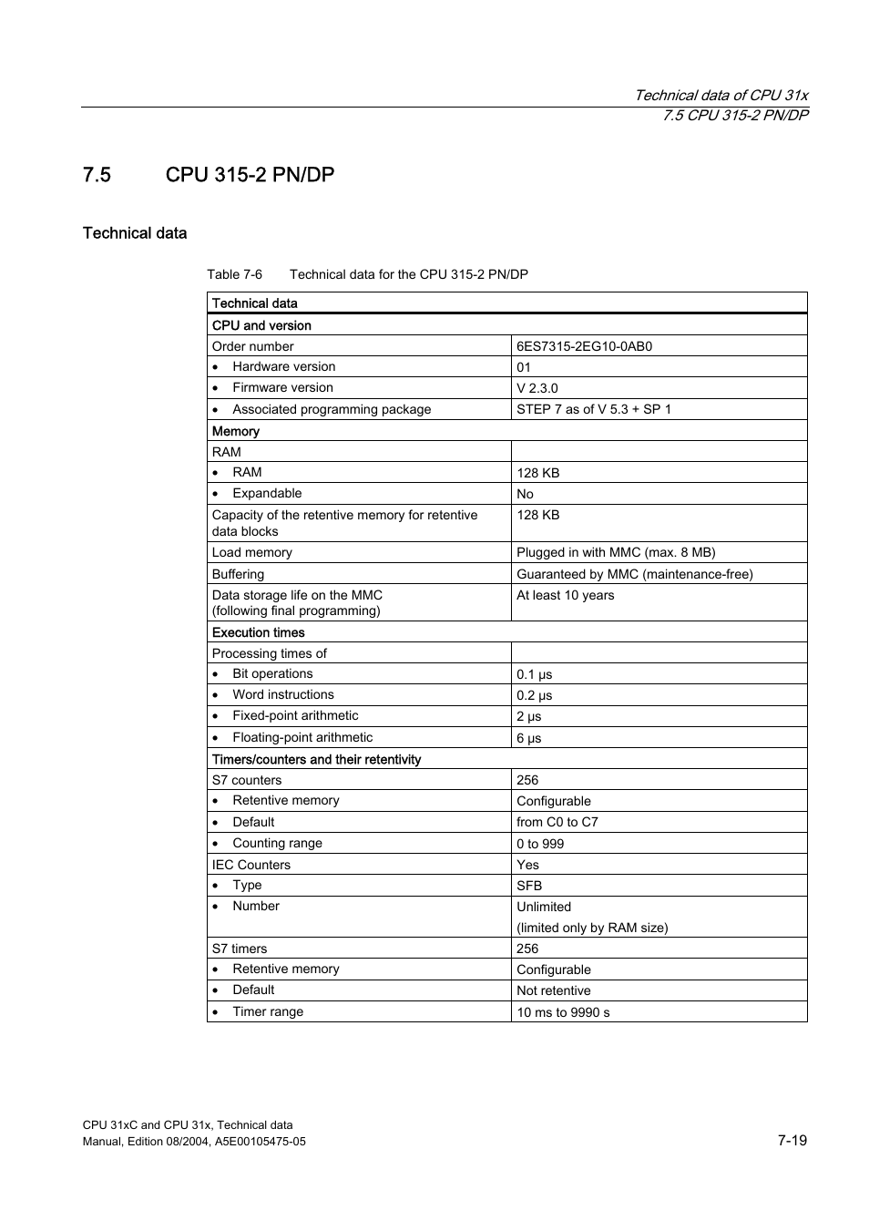 5 cpu 315-2 pn/dp | Siemens Simatic S7-300 CPU 31xC and CPU 31x S7-300 User Manual | Page 185 / 244