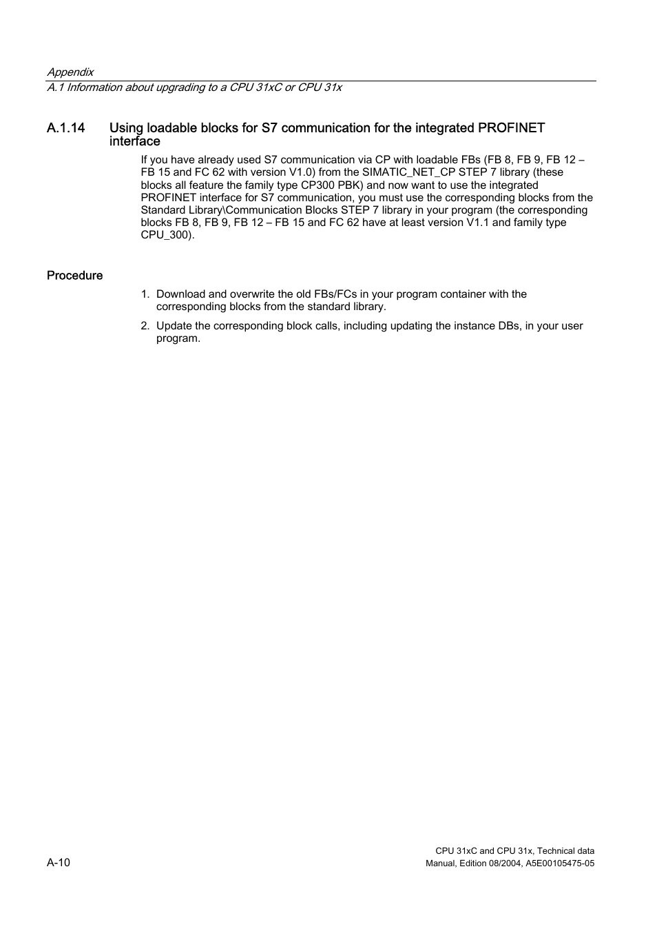 A-10 | Siemens Simatic S7-300 CPU 31xC and CPU 31x S7-300 User Manual | Page 216 / 244