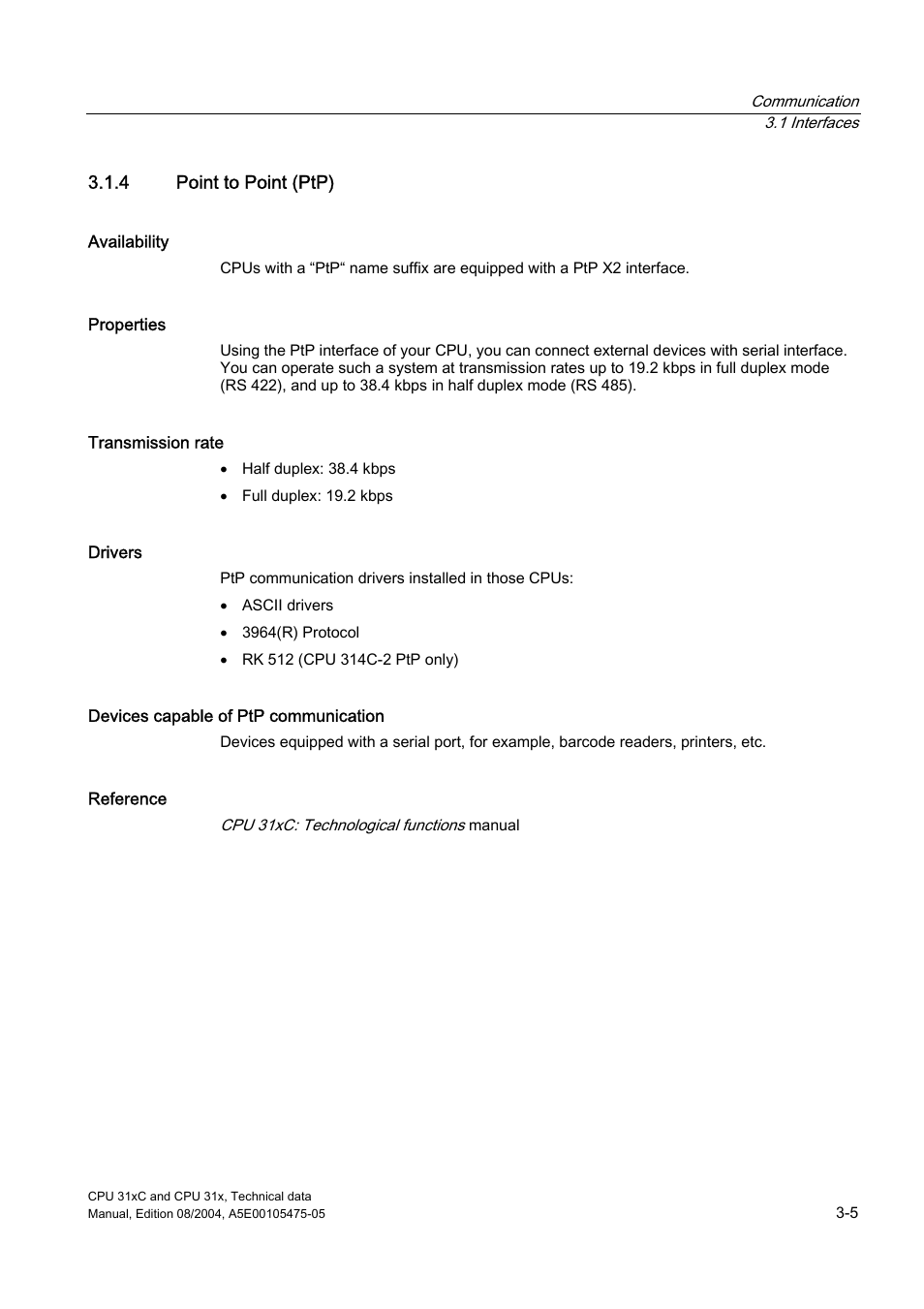 4 point to point (ptp) | Siemens Simatic S7-300 CPU 31xC and CPU 31x S7-300 User Manual | Page 33 / 244
