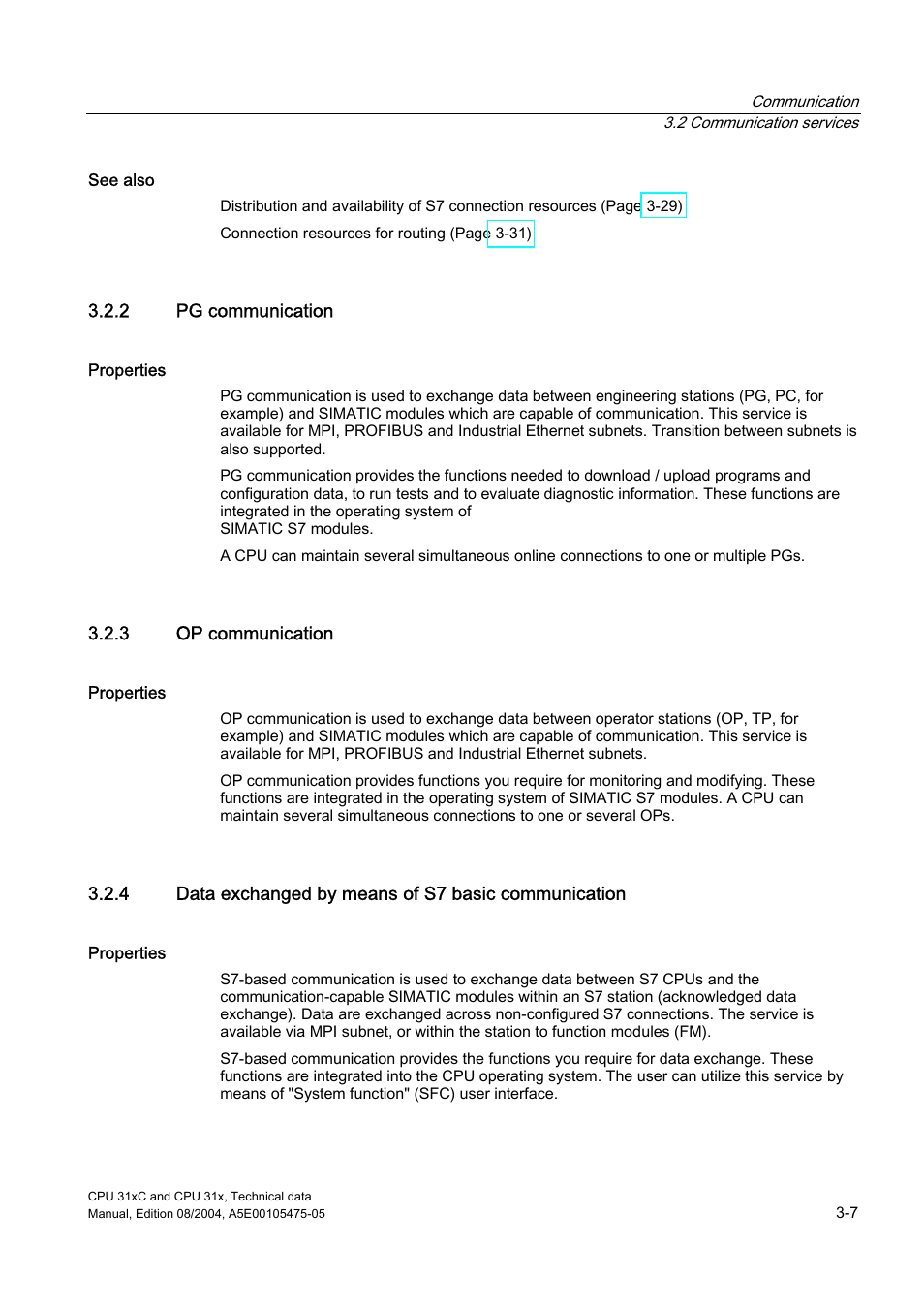 2 pg communication, 3 op communication | Siemens Simatic S7-300 CPU 31xC and CPU 31x S7-300 User Manual | Page 35 / 244