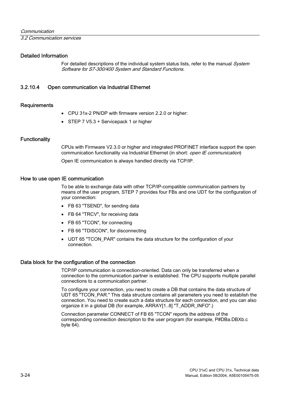 4 open communication via industrial ethernet | Siemens Simatic S7-300 CPU 31xC and CPU 31x S7-300 User Manual | Page 52 / 244