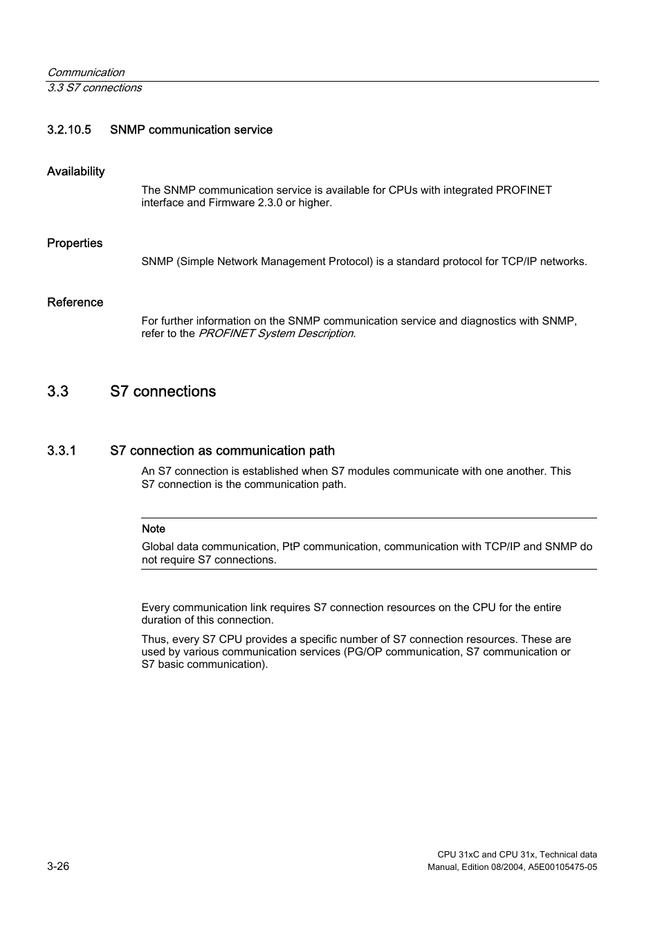 5 snmp communication service, 3 s7 connections, 1 s7 connection as communication path | Siemens Simatic S7-300 CPU 31xC and CPU 31x S7-300 User Manual | Page 54 / 244