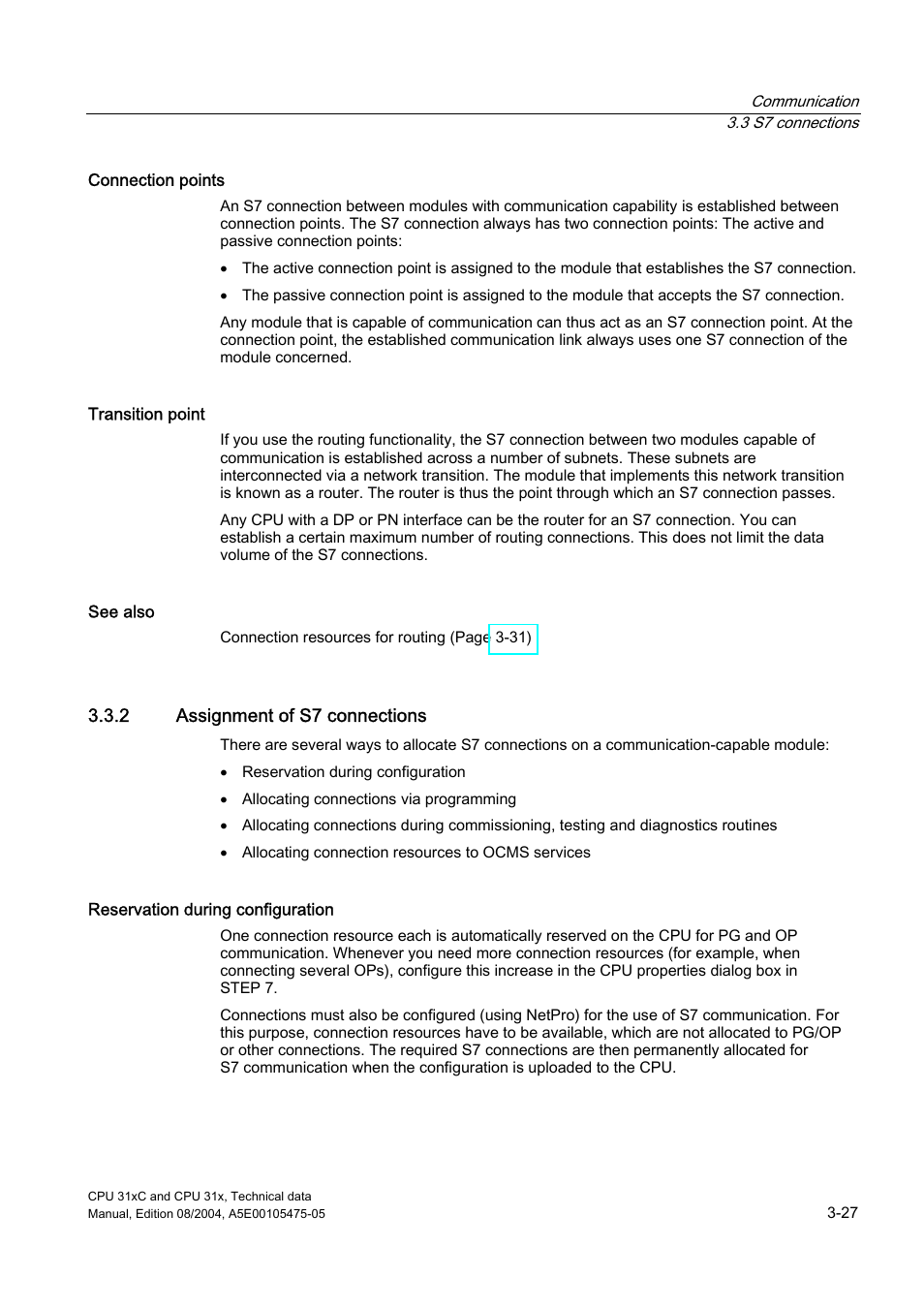 2 assignment of s7 connections | Siemens Simatic S7-300 CPU 31xC and CPU 31x S7-300 User Manual | Page 55 / 244