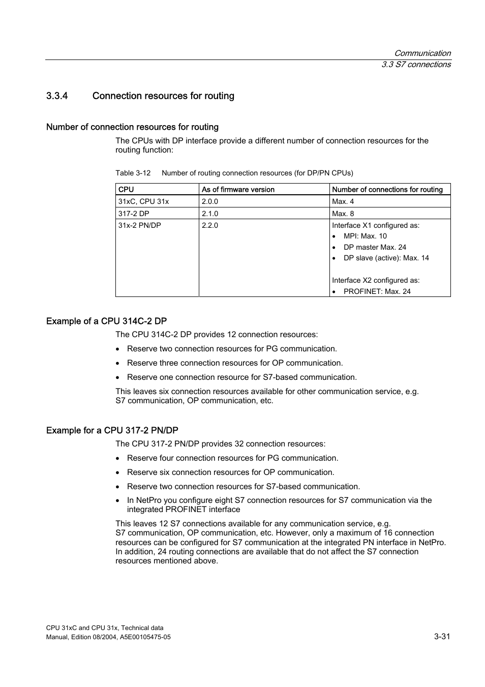 4 connection resources for routing | Siemens Simatic S7-300 CPU 31xC and CPU 31x S7-300 User Manual | Page 59 / 244