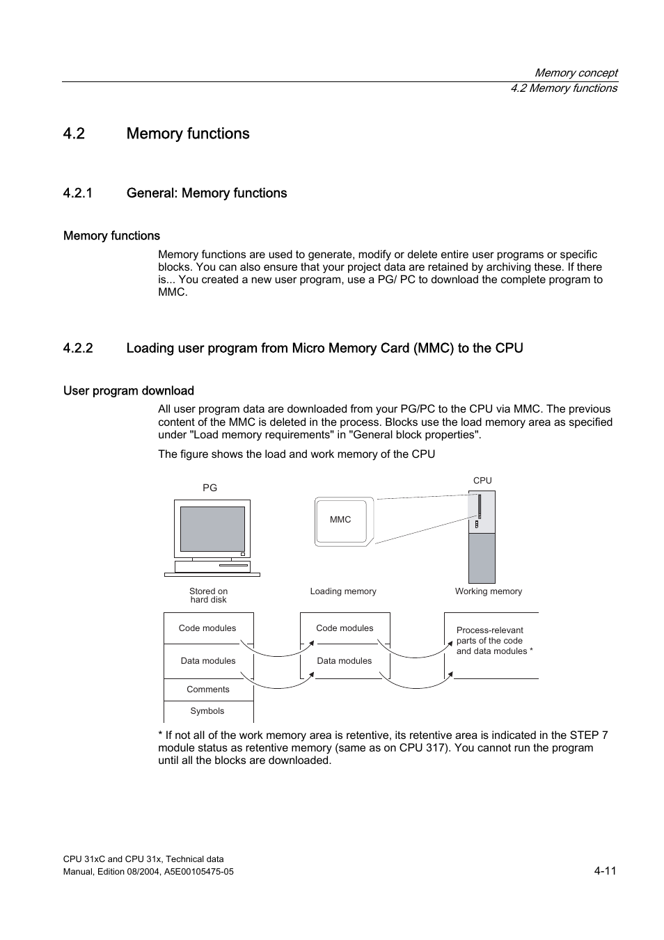 2 memory functions, 1 general: memory functions | Siemens Simatic S7-300 CPU 31xC and CPU 31x S7-300 User Manual | Page 73 / 244