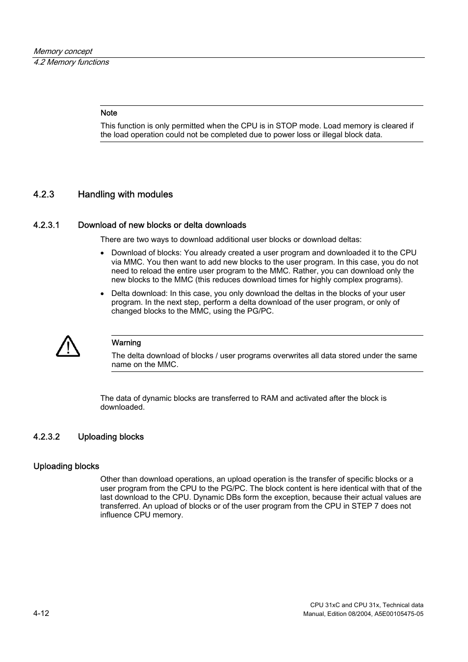 3 handling with modules, 1 download of new blocks or delta downloads, 2 uploading blocks | Siemens Simatic S7-300 CPU 31xC and CPU 31x S7-300 User Manual | Page 74 / 244